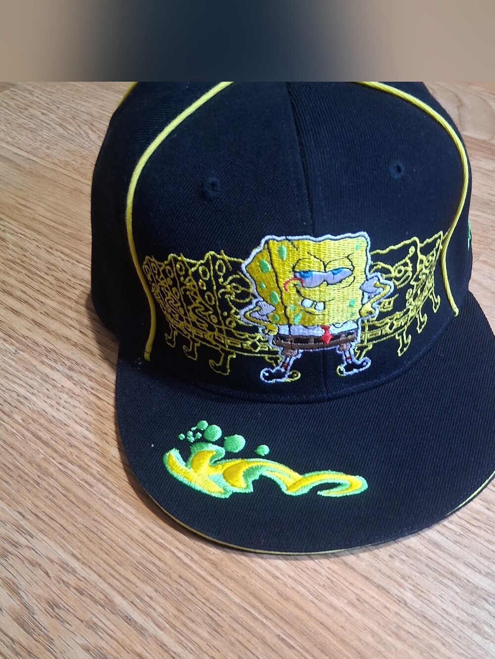 Black & Yellow Sponge Character Embroidered Snapback Hat